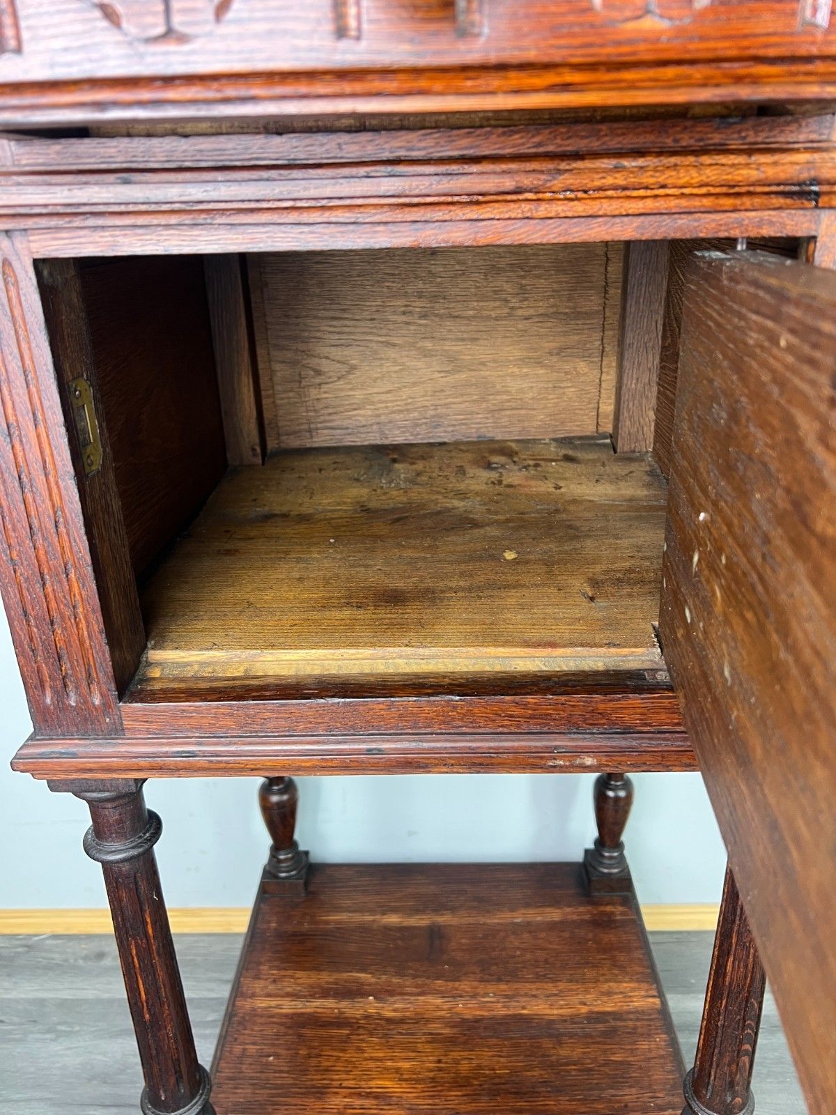 photo for sale Bedside Table Antique French Oak Marble Top Cabinet Nightstand Lot 4806