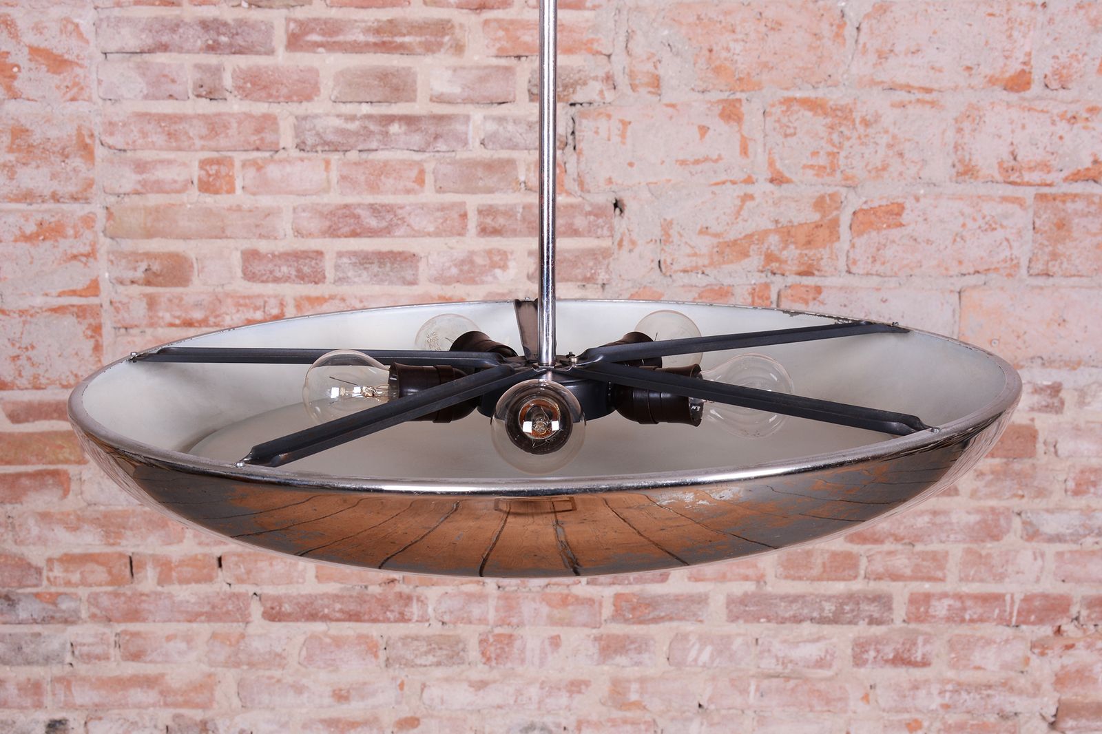 Restored Bauhaus Pendant, By J. Hurka For Napako, Chrome, Glass, Czech, 1920s photo vinterior
