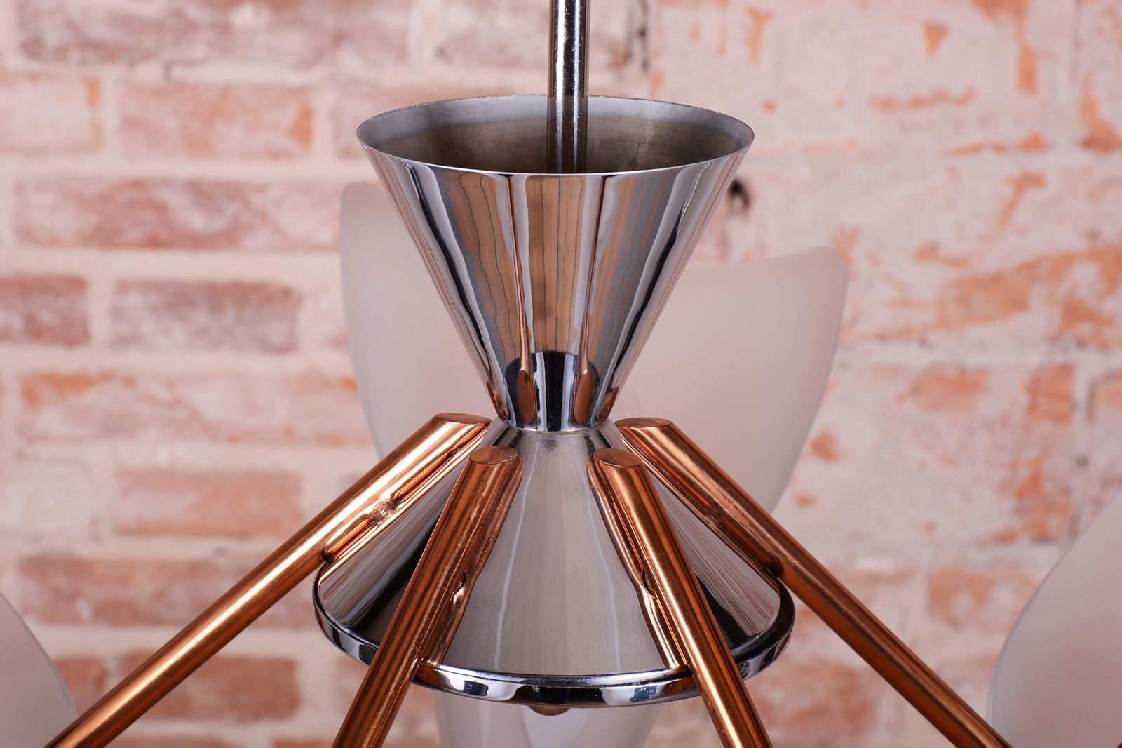 photo vinterior Restored Mid Century Chandelier, By Drukov, Copper, Chrome, Czech, 1960s