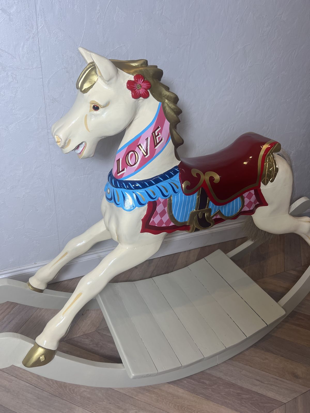 Rare Decorative Carousel Horse Mounted On Rocking Base photo for sale