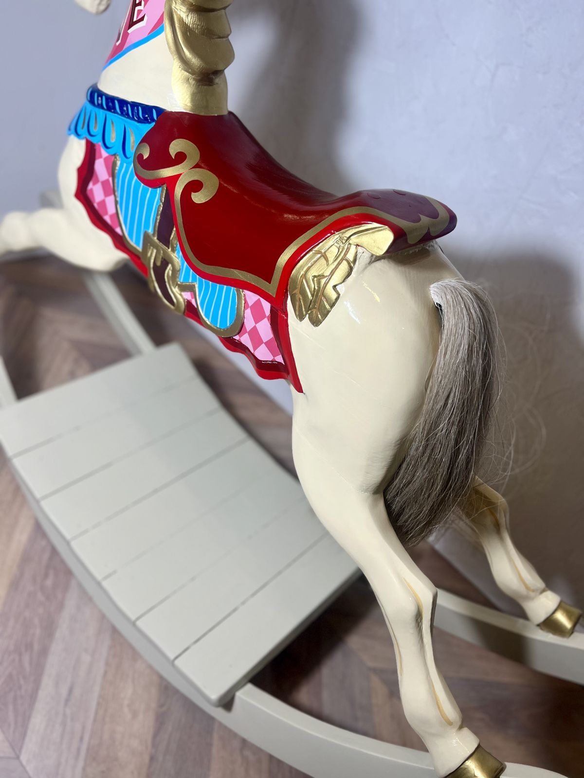 photo furniture Rare Decorative Carousel Horse Mounted On Rocking Base