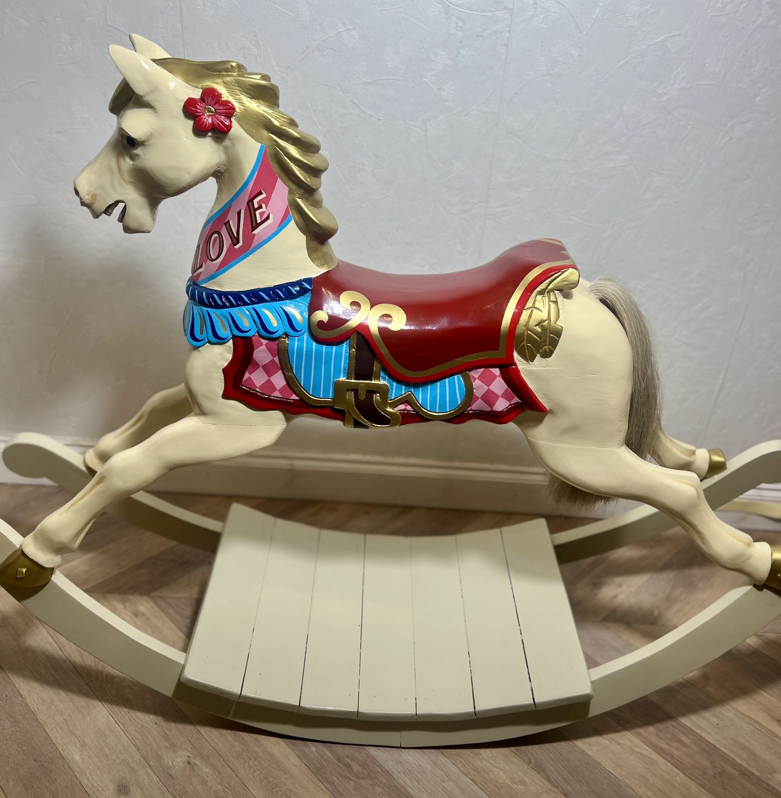 photo buy Rare Decorative Carousel Horse Mounted On Rocking Base