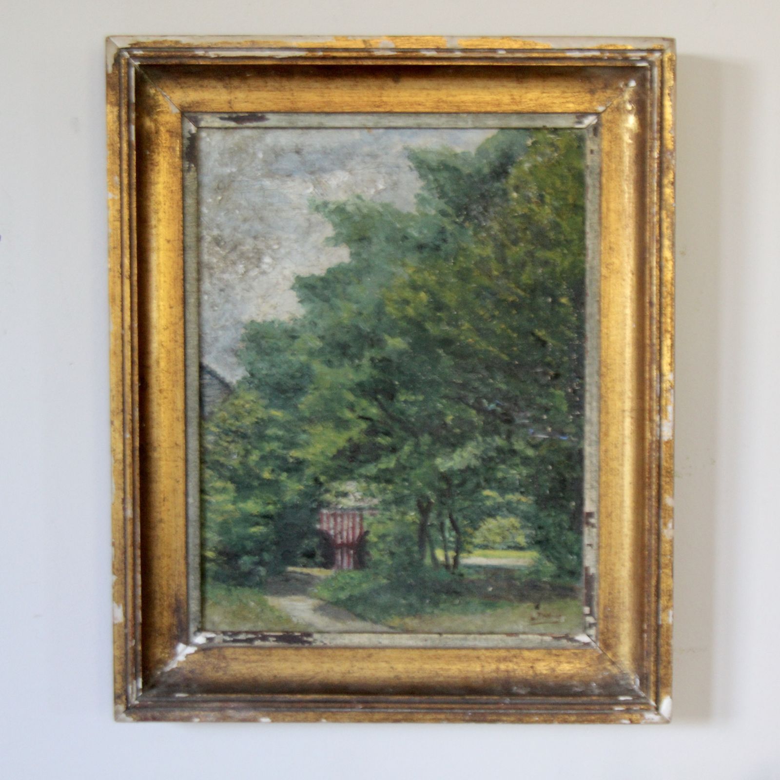 Antique Landscape Painting In Original Gilt Frame photo Art