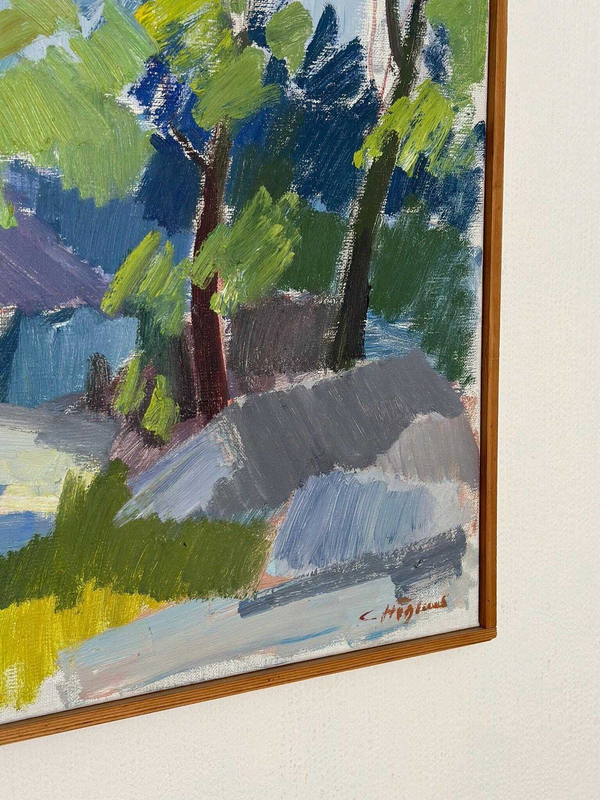 photo for sale Original Swedish Oil On Canvas – “Saltsjöbadssommer” By Gustaf Höglund – 1969  – Vintage & Framed – 51 × 67 Cm (20.1" × 26.4")