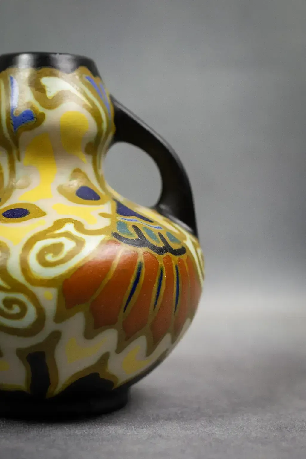 Art Deco Vase With Two Handles In Polychrome Earthenware – Regina, Holland Gouda, Circa 1930 photo Home Decor
