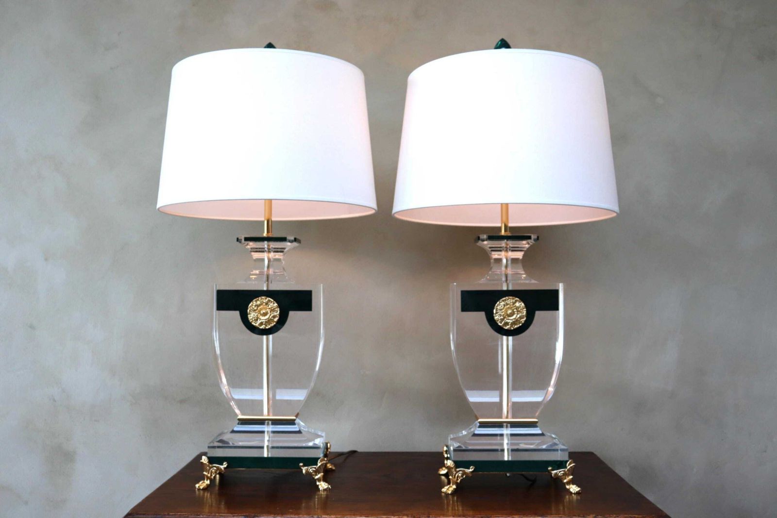 Pair Of Neoclassical Lucite Table Lamps In The Manner Of Maison Jansen (St.) photo for sale