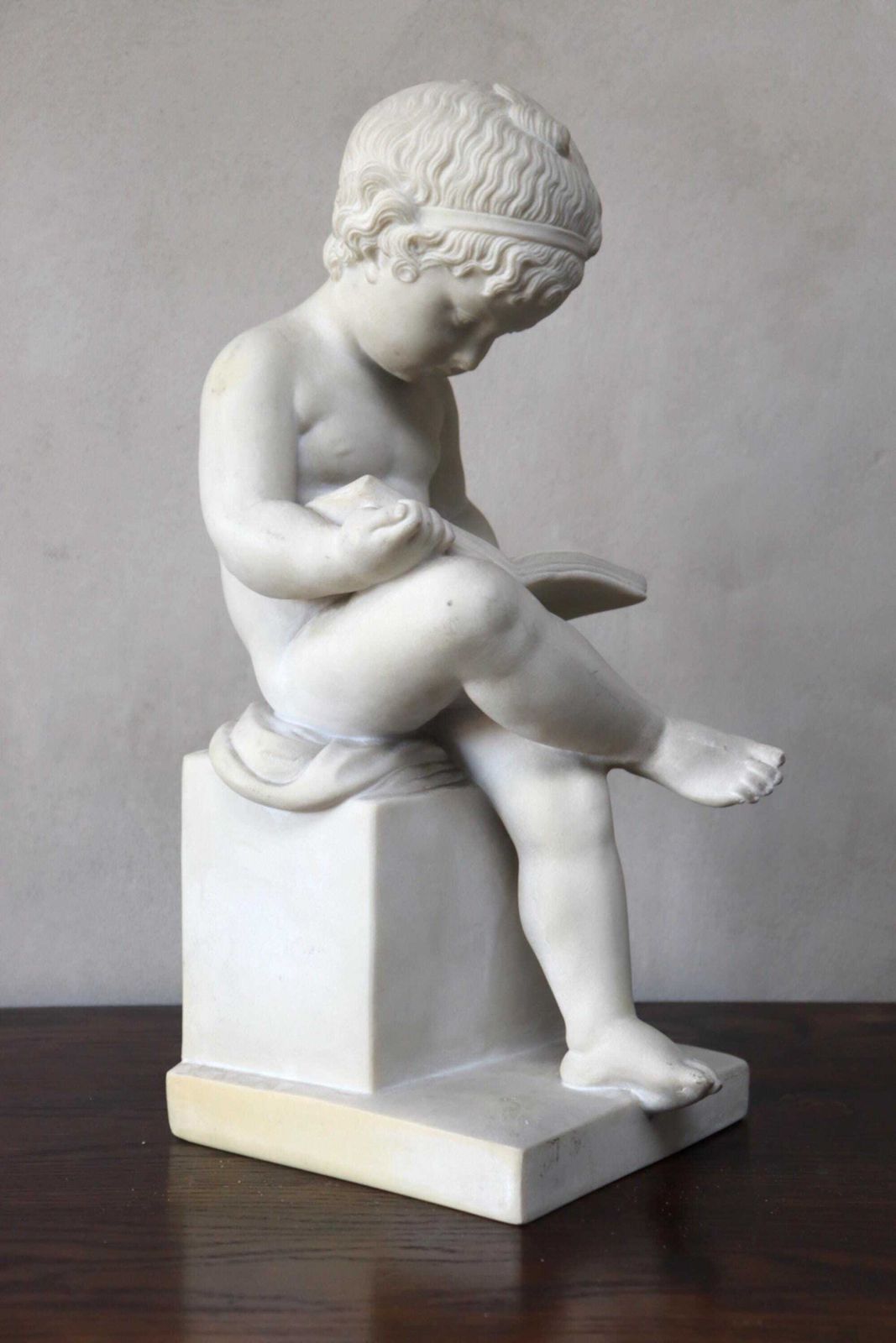Classic Marble Statue Of A Reading Child Italian Neoclassical Sculpture Style (St.284) photo vintage