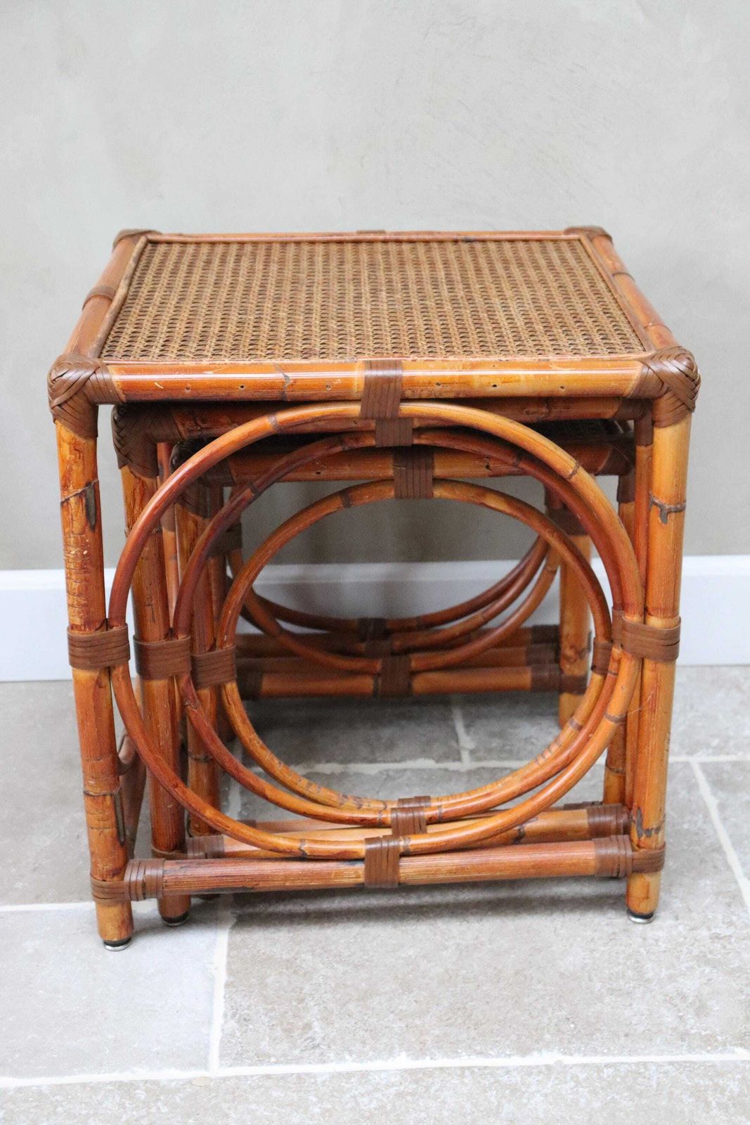 Set Of Vintage Natural Rattan Nesting Tables (St. 280) photo vintage