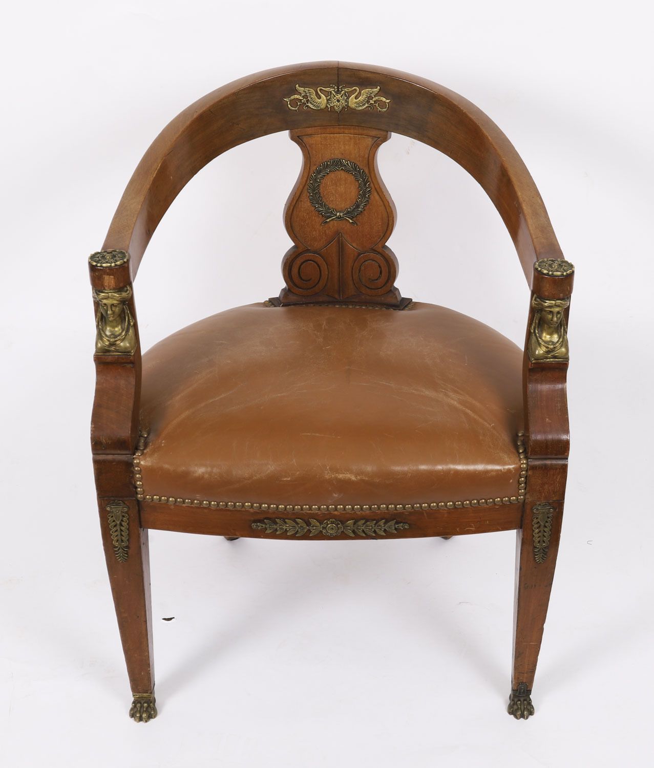 French Empire Revival Mahogany & Ormolu Mounted Armchair 19th C photo furniture