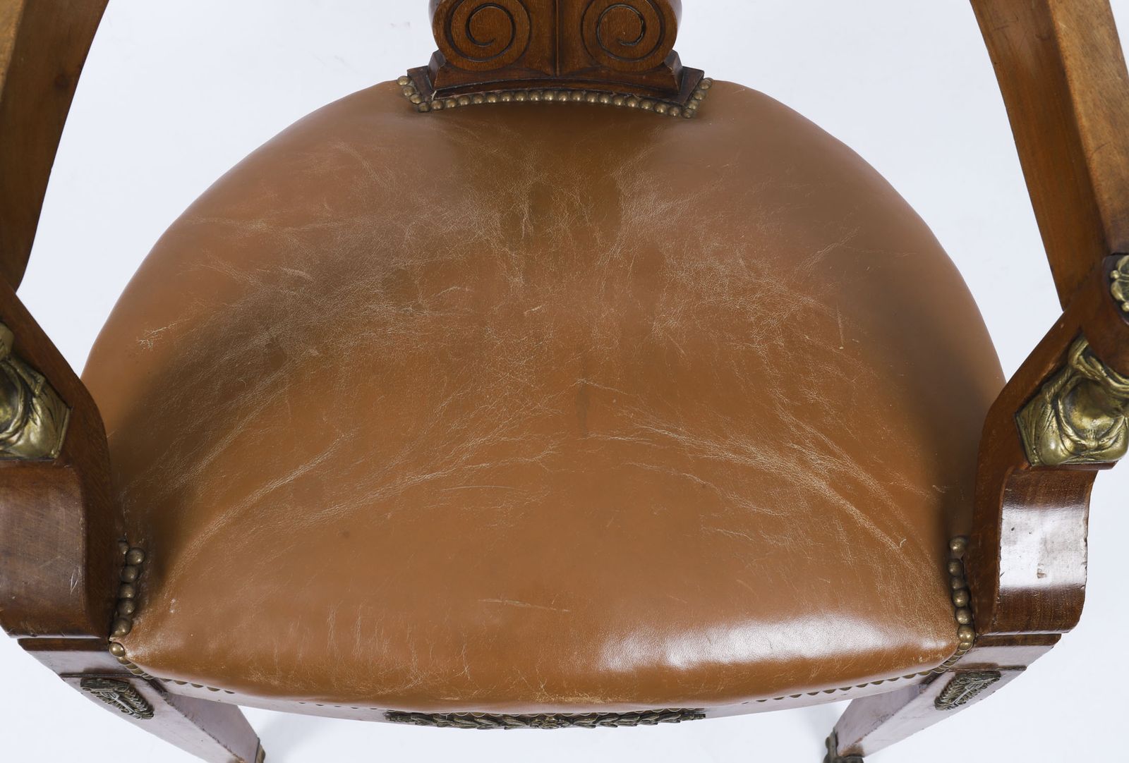 French Empire Revival Mahogany & Ormolu Mounted Armchair 19th C photo for sale