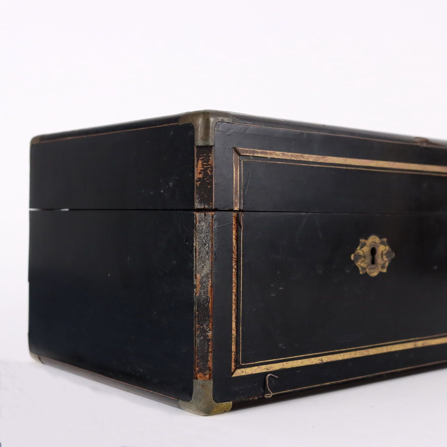 810.0 Ancient Sewing Box Last Quarter Of The XIX Century Ebony Wood Veneer photo