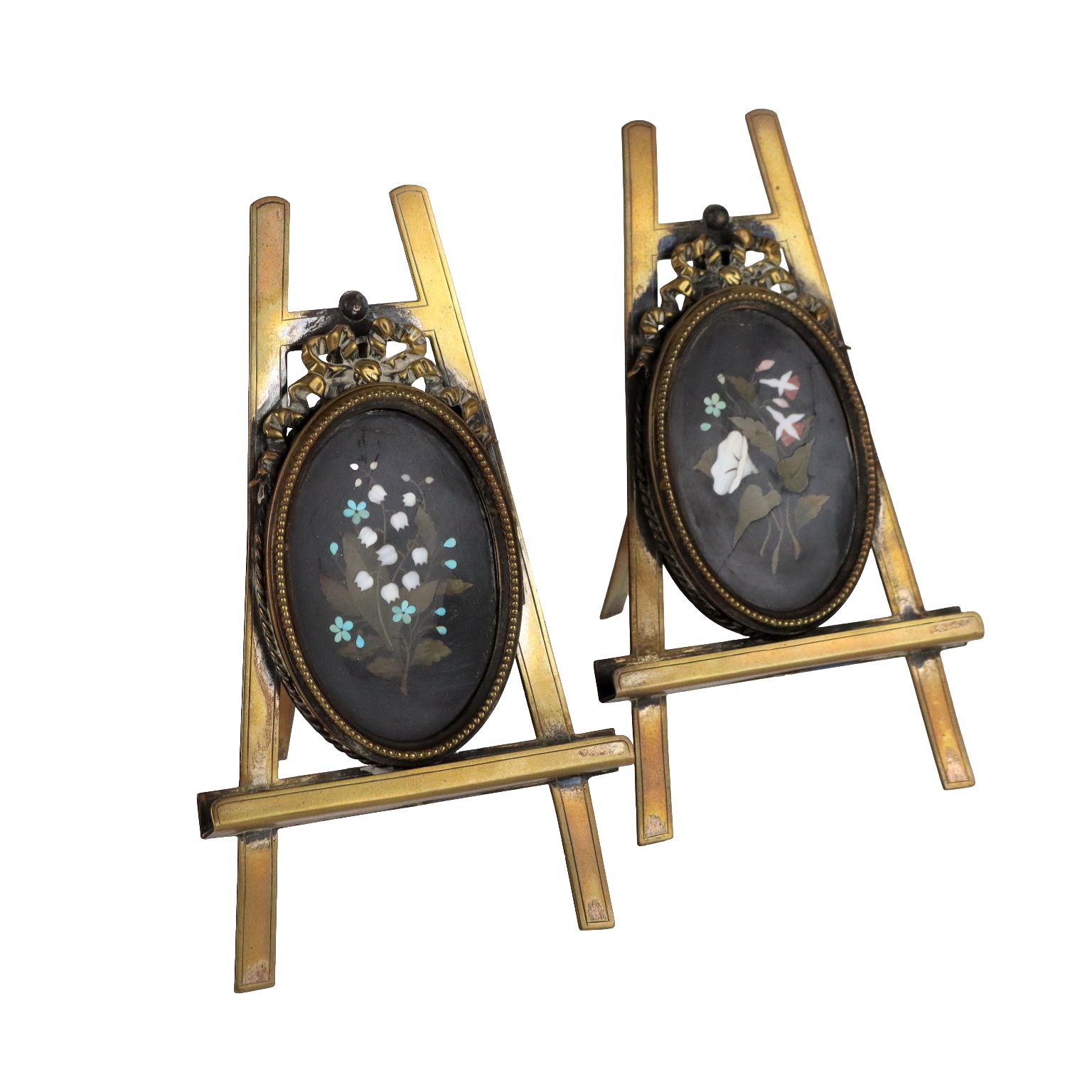 Pair Of Ancient Portrait Holders Late XIX Century Bronze Hard Stones E
