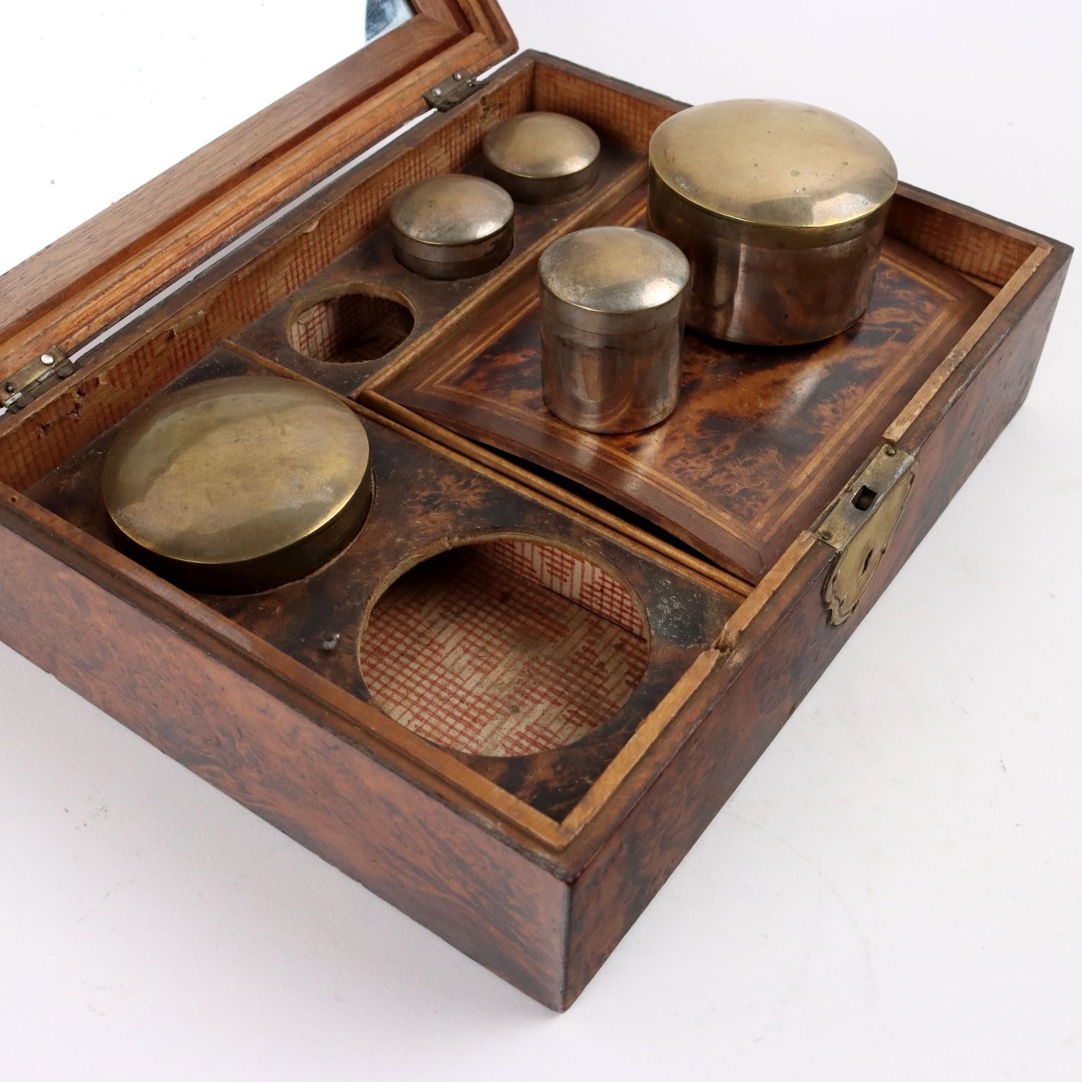 photo furniture Antique Box Burl Veneered Wood Italy XIX Century