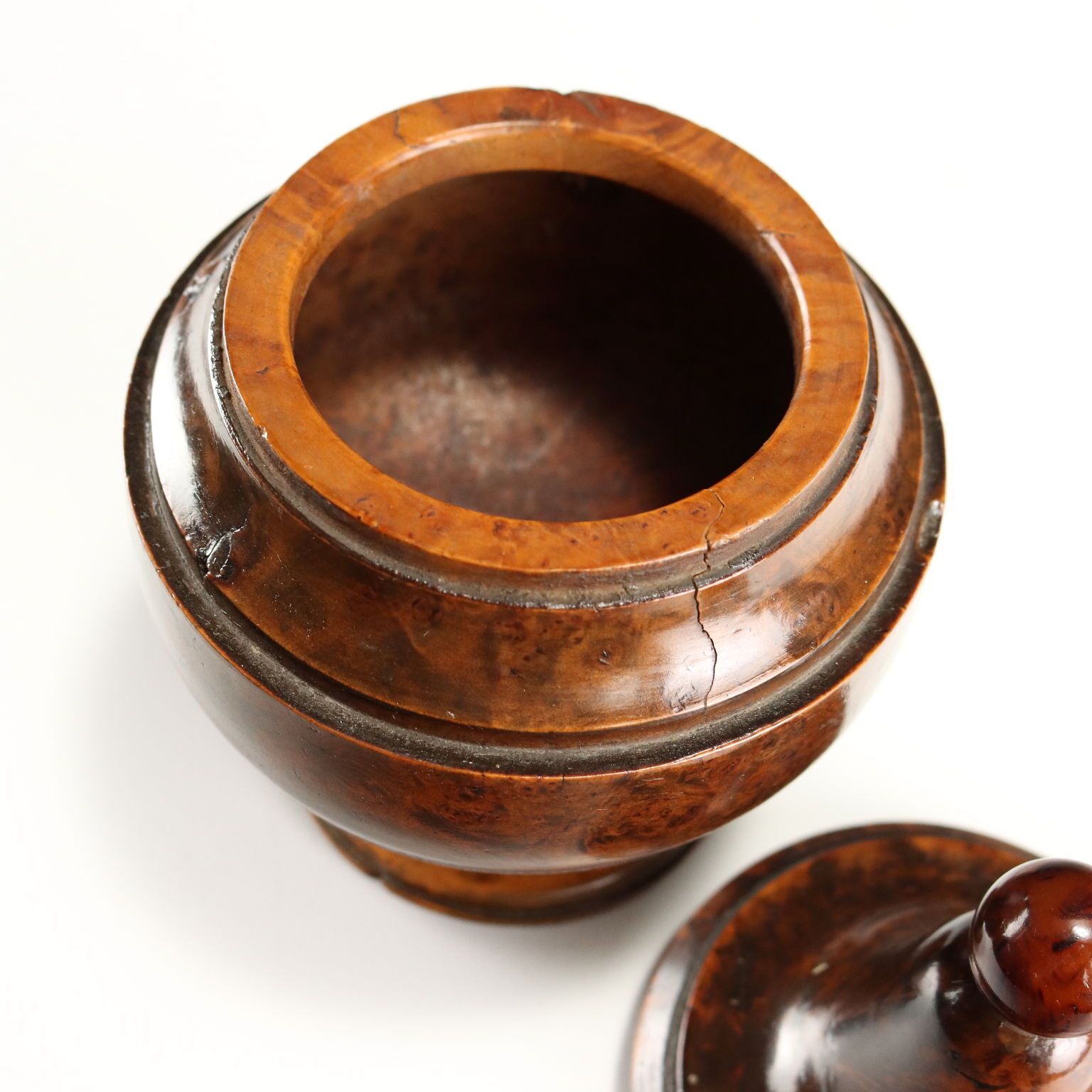 Antique Tobacco Jar Walnut Burl Europe XIX XX Century photo vinterior