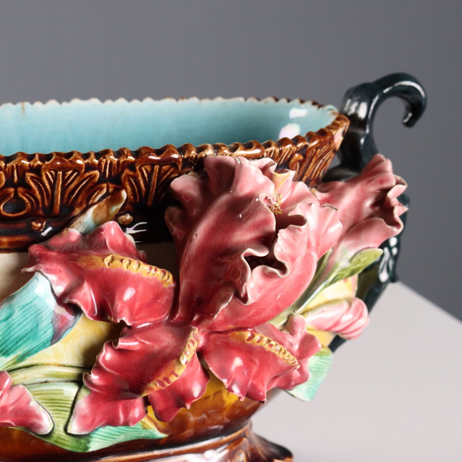 Antique Planter Barbotine Ceramic Decorations Europe XX Century photo for sale