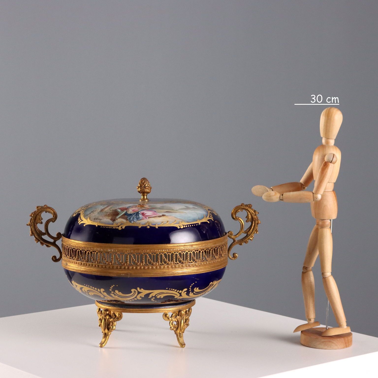 Antique Box Bronze Cobalt Blue Porcelain France XX Century photo furniture