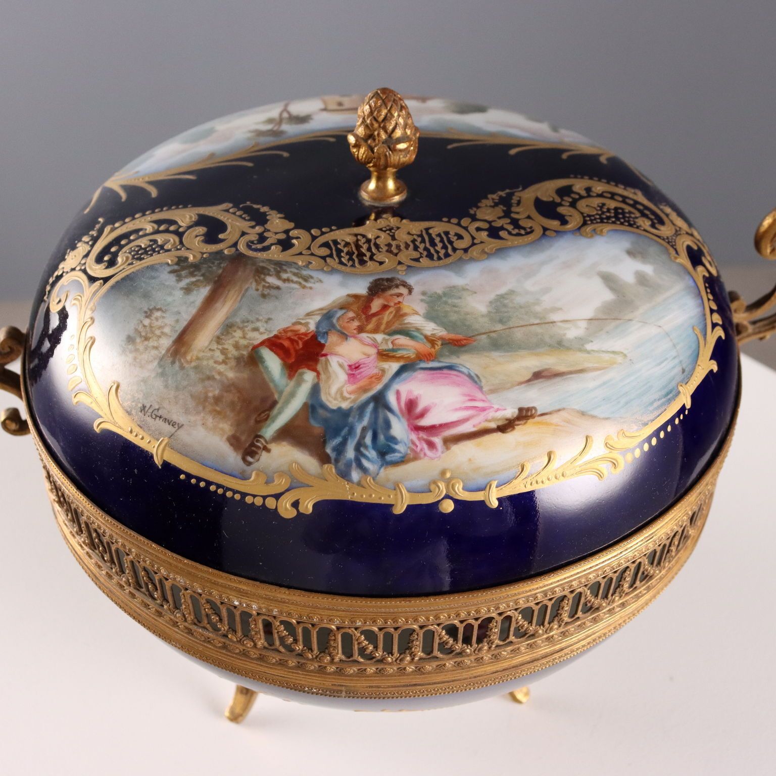 Antique Box Bronze Cobalt Blue Porcelain France XX Century photo Home Decor