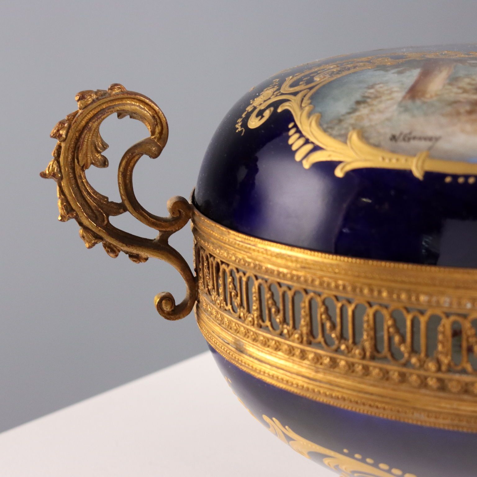 Antique Box Bronze Cobalt Blue Porcelain France XX Century photo vinterior