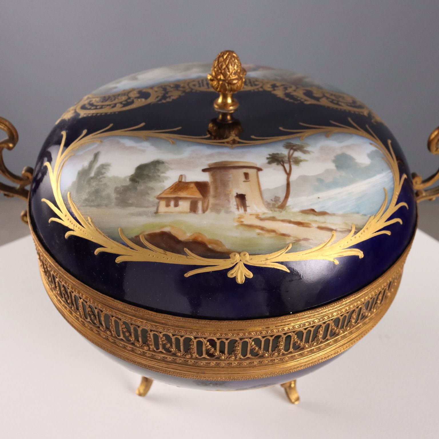 photo furniture Antique Box Bronze Cobalt Blue Porcelain France XX Century