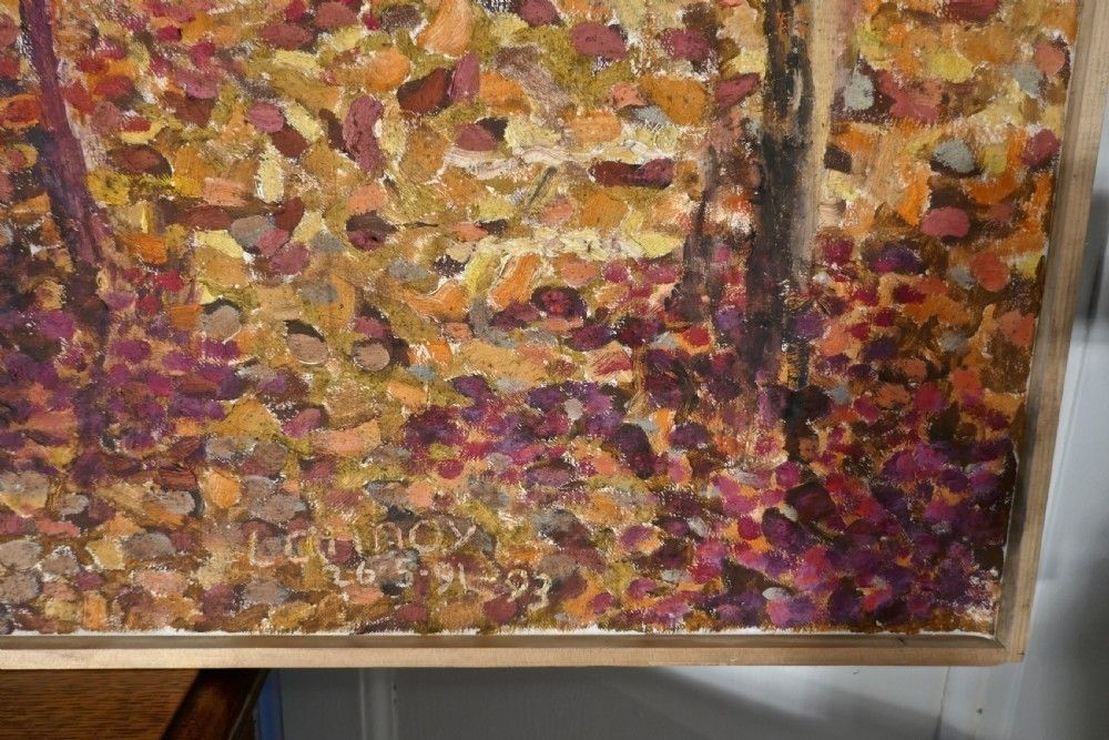 Large Oil/Acrylic On Canvas, Owl Flying Out Of The Woods At Dusk photo 714.0