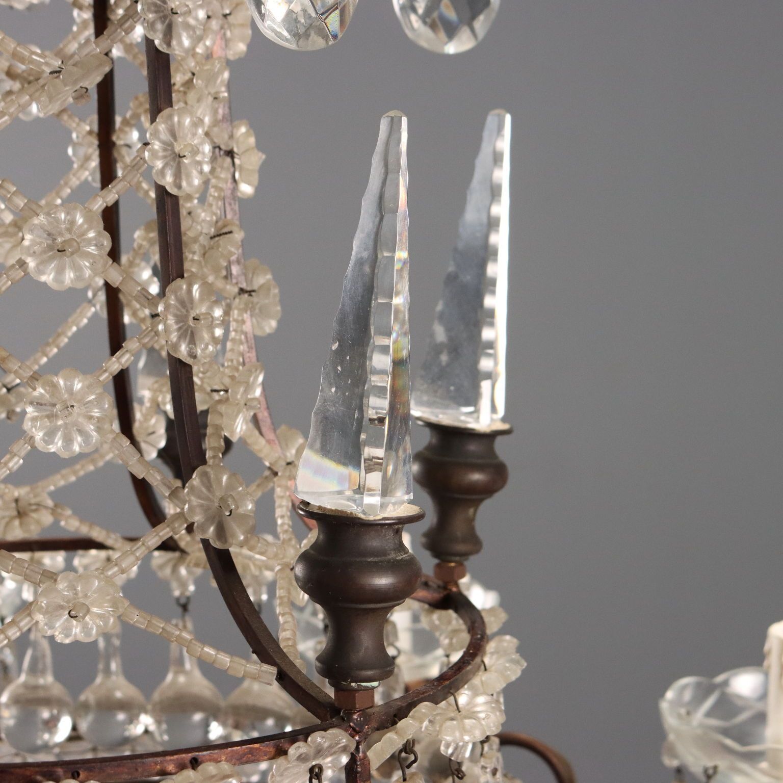 Antique Chandeliers Burnished Metal Glass 8 Lights XX Century photo vinterior
