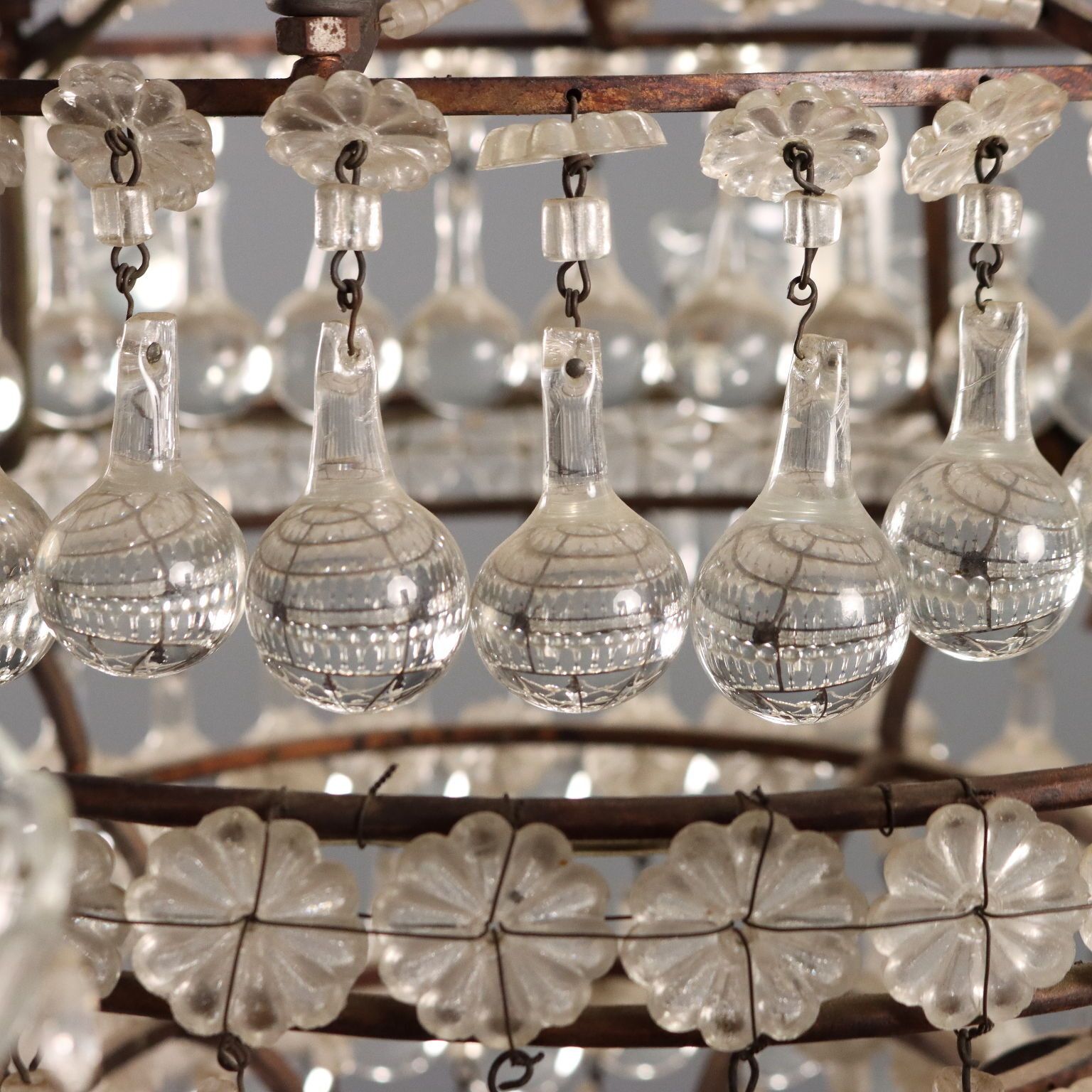 photo furniture Antique Chandeliers Burnished Metal Glass 8 Lights XX Century