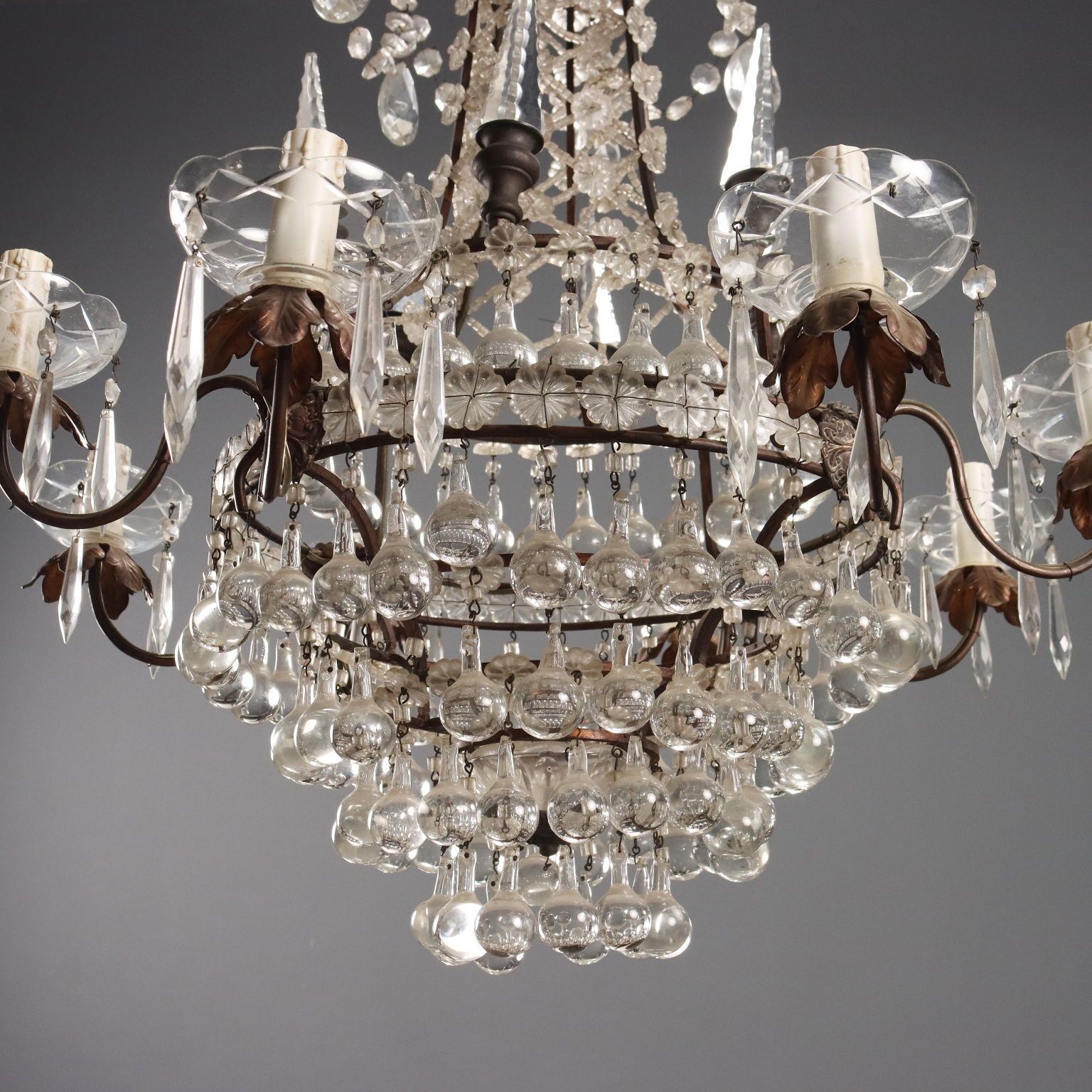 photo for sale Antique Chandeliers Burnished Metal Glass 8 Lights XX Century