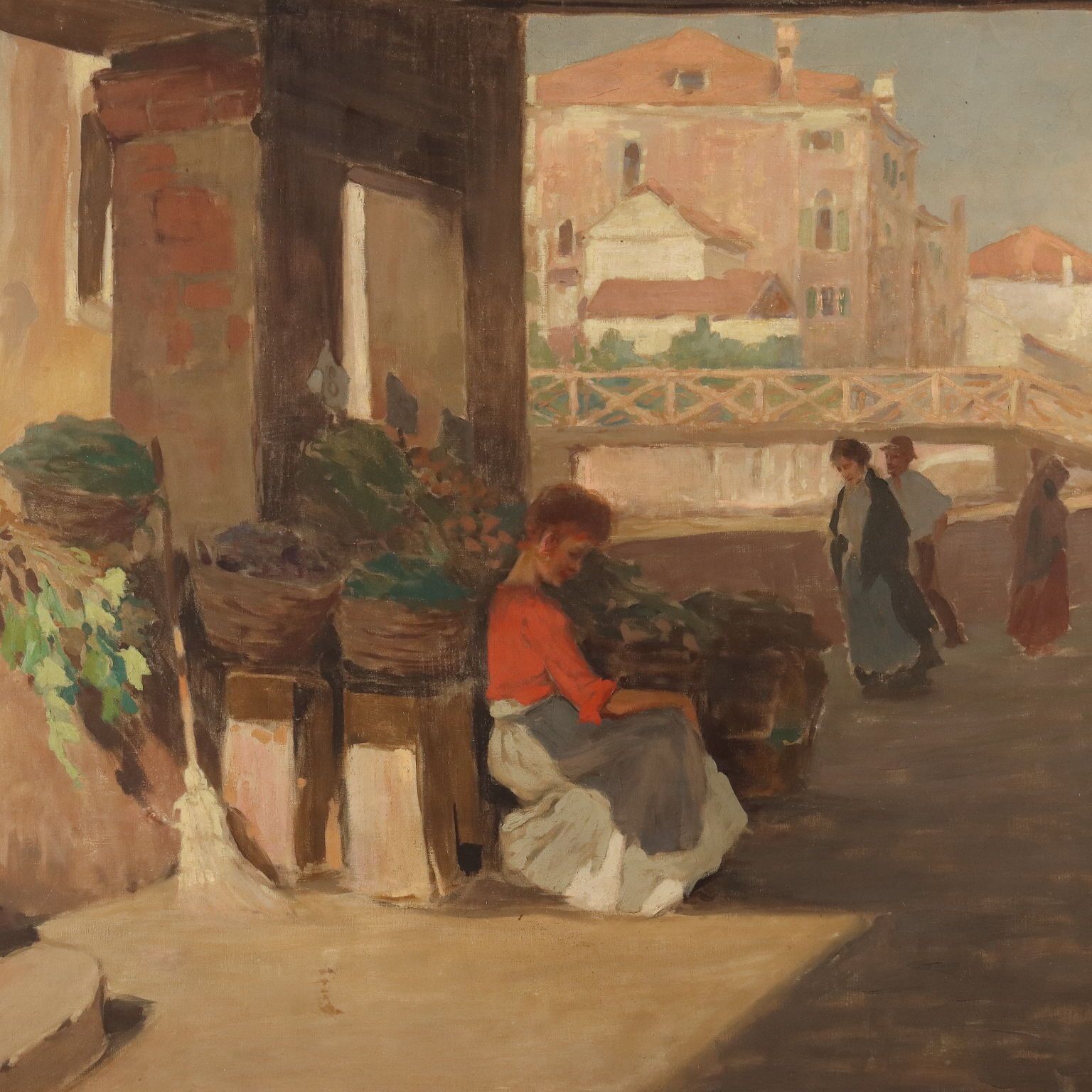 Modern Painting Signed Paolo Baroni Glimpse Of A Village XX Century photo for sale