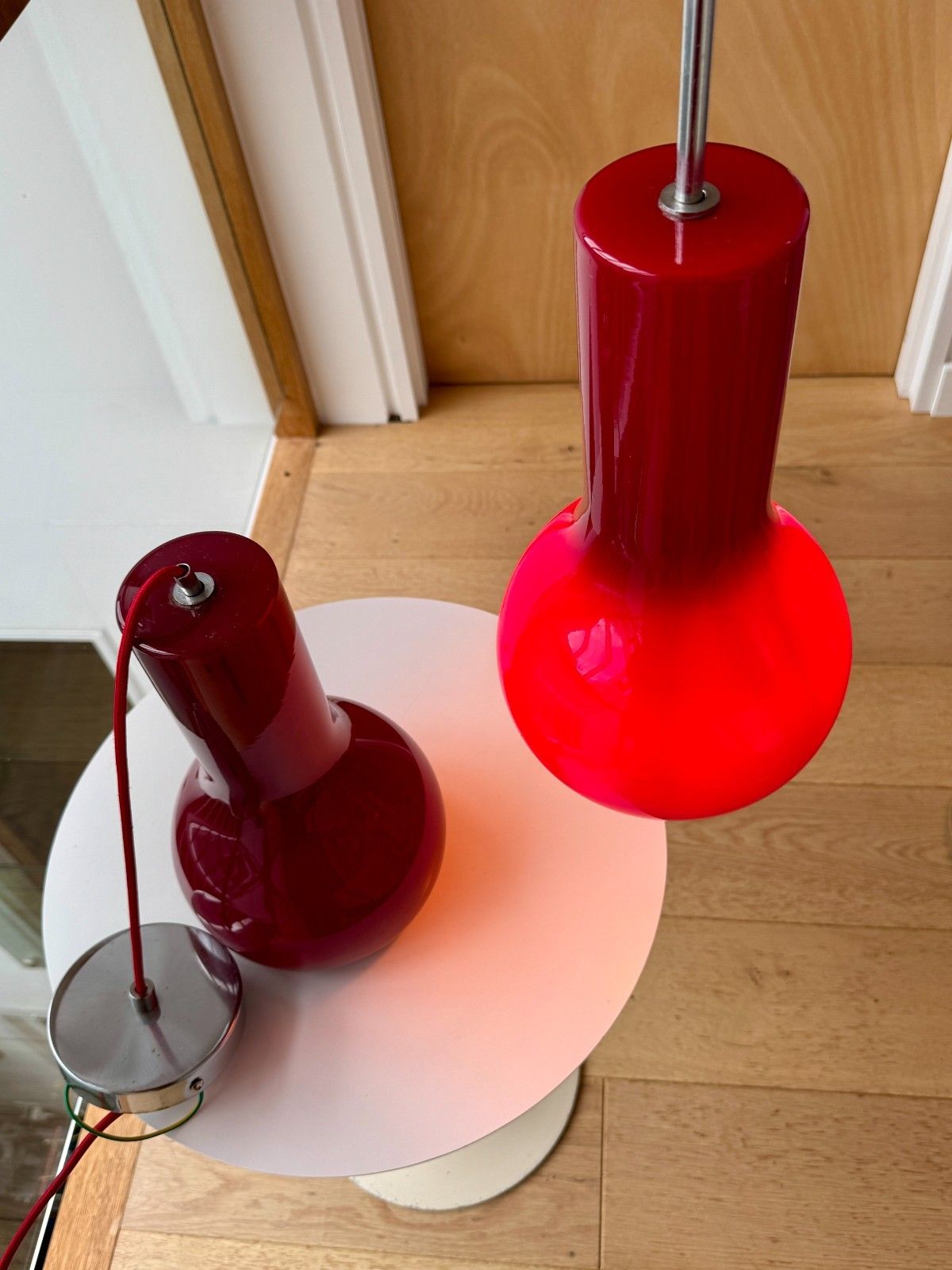 A Pair Of Firstlight 3332re Red Glass Pendant Lights photo Lighting