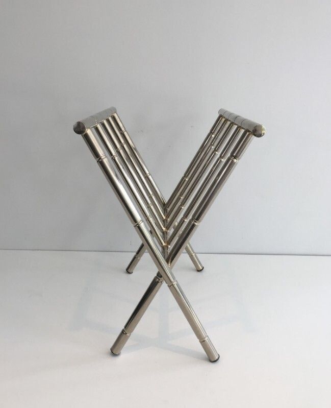 Faux Bamboo Nickel Magazine Rack. French. Circa 1970 photo vintage