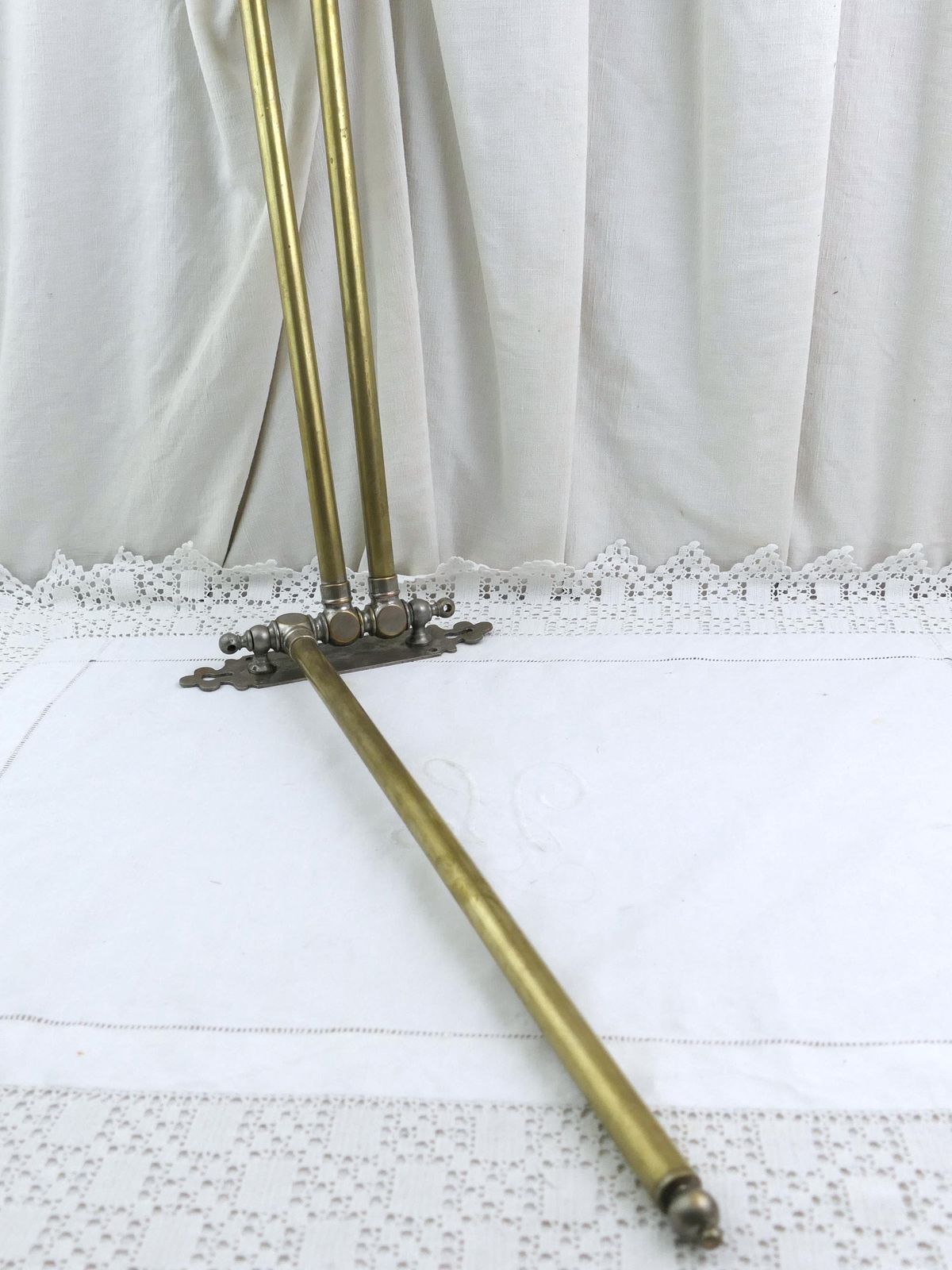 Large Antique French Distressed 3 Rod Swivel Wall Mounted Towel Rack, Retro Chateau Chic Bathroom Accessory From France, Kitchen Hanging photo for sale