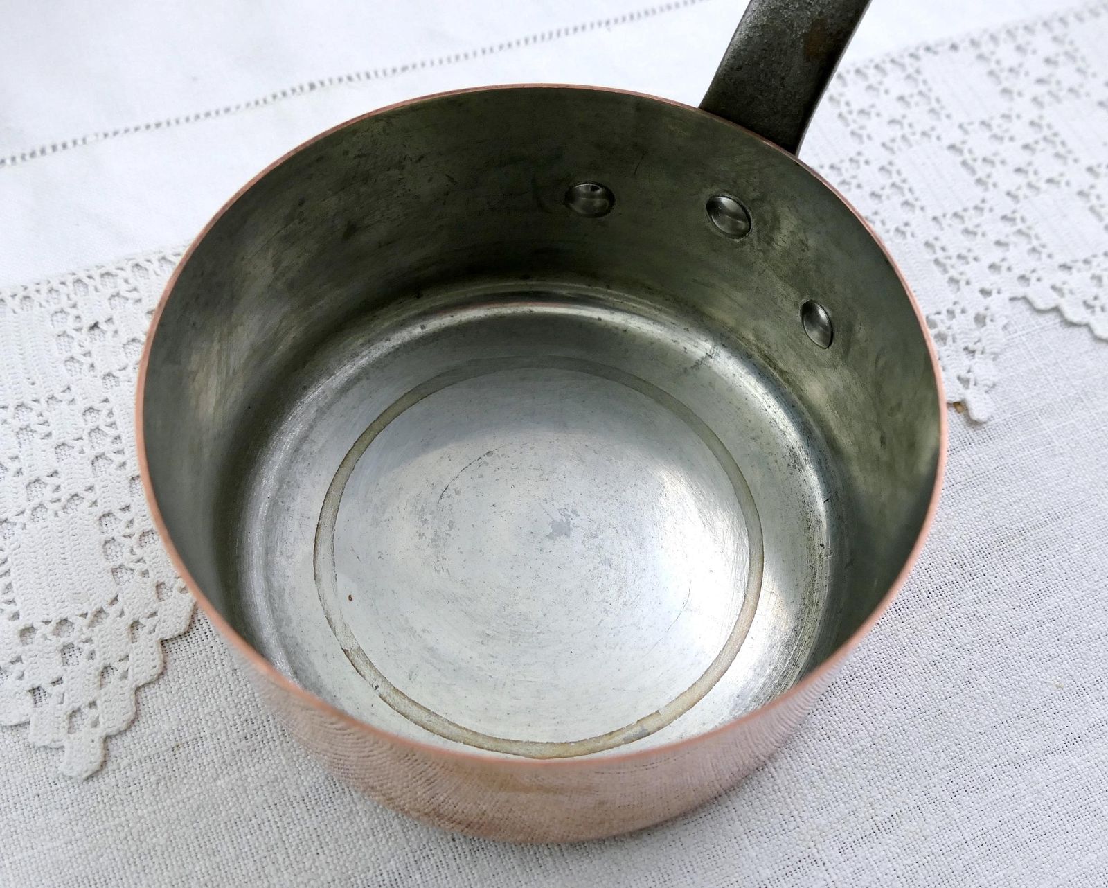 Home Decor Vintage French Copper Saucepan Pan Set Of 5 Made In France Tin 1mm 7lbs, Retro Traditional Cuisine Kitchen, Old Style Cooking Europe photo