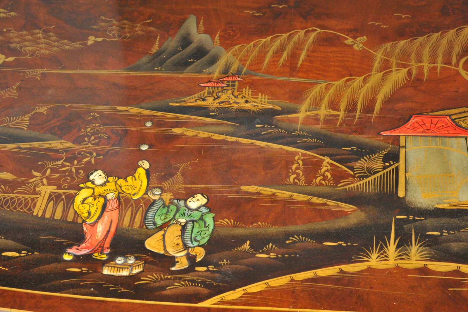 Antique C.1910 Chinoiserie Demi Lune Cabinet Hand Painted Gilt Asian Decor photo Furniture