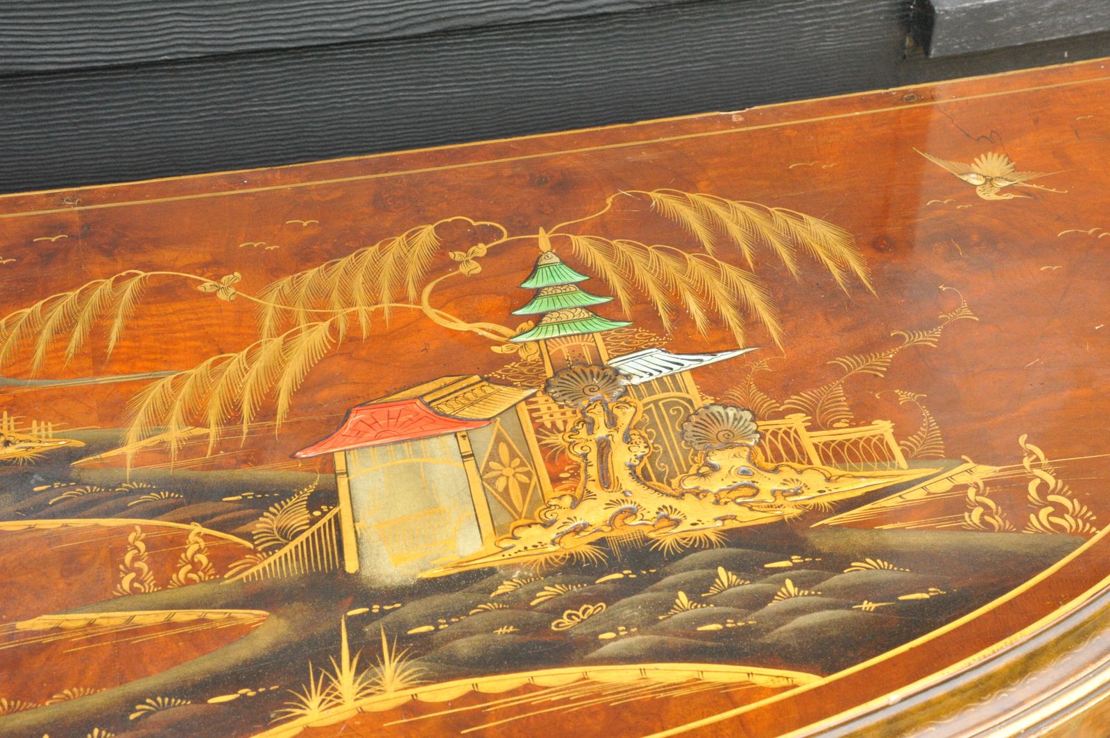 Antique C.1910 Chinoiserie Demi Lune Cabinet Hand Painted Gilt Asian Decor photo 1600.0