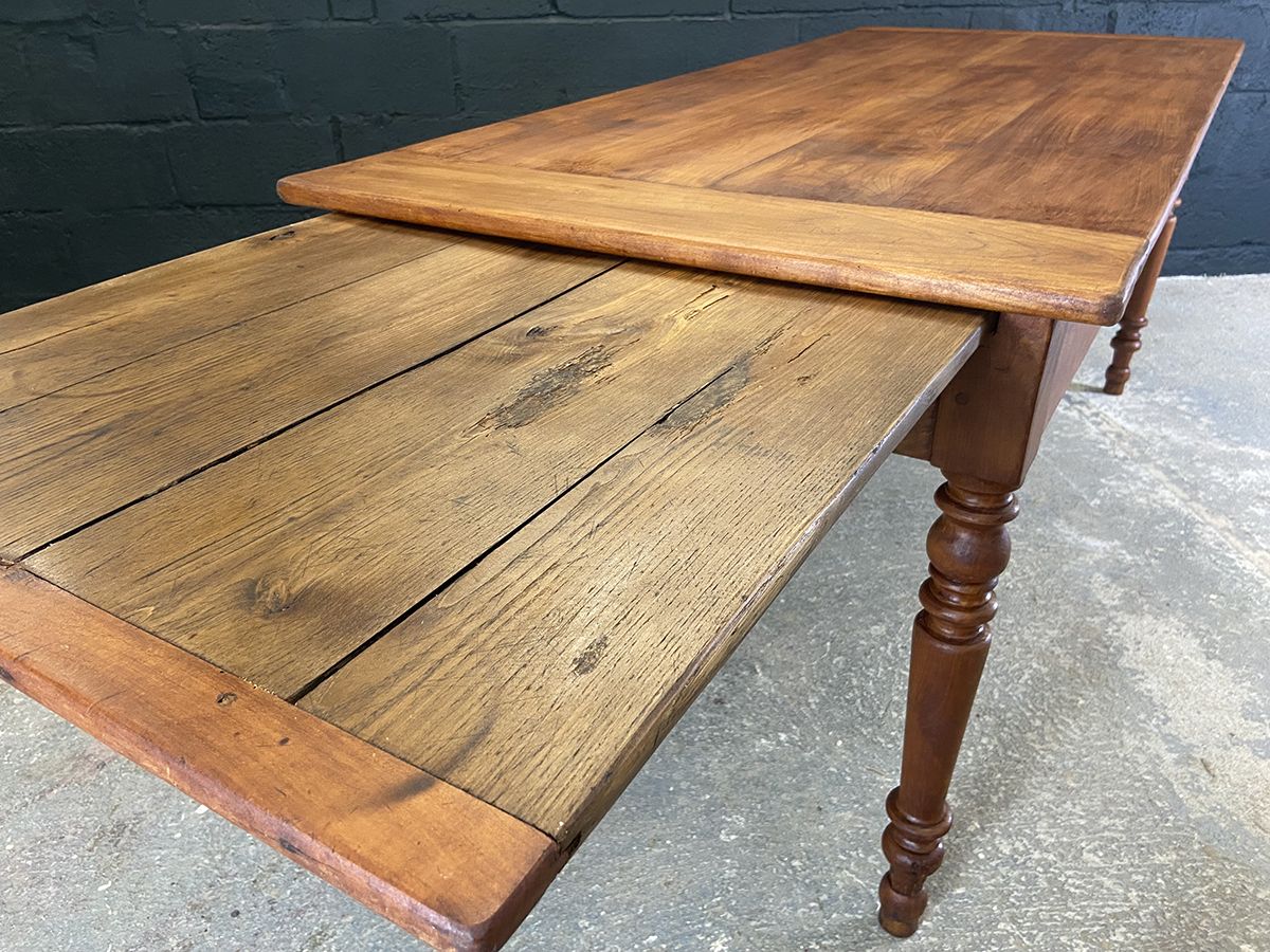 photo buy Antique French Fruit Wood Dining Table With Bread Slide
