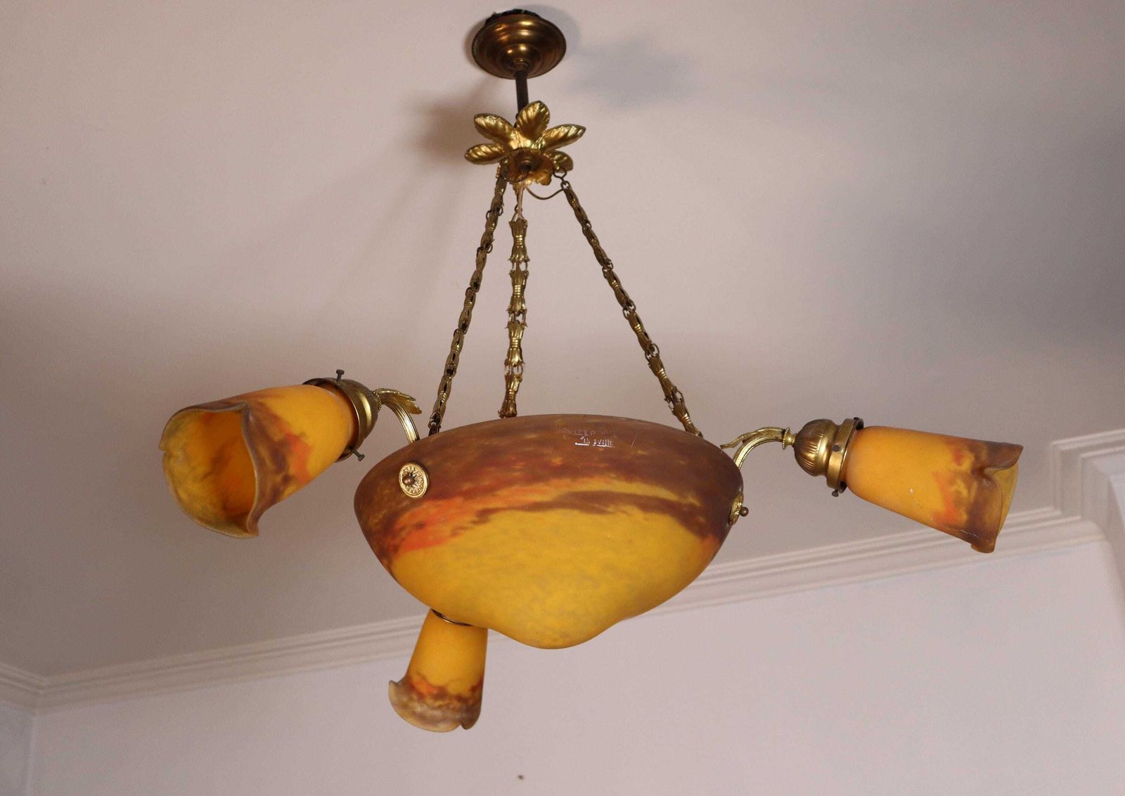 Glass Art Deco Chandelier By Muller Freres , France (St.274) photo 631.0
