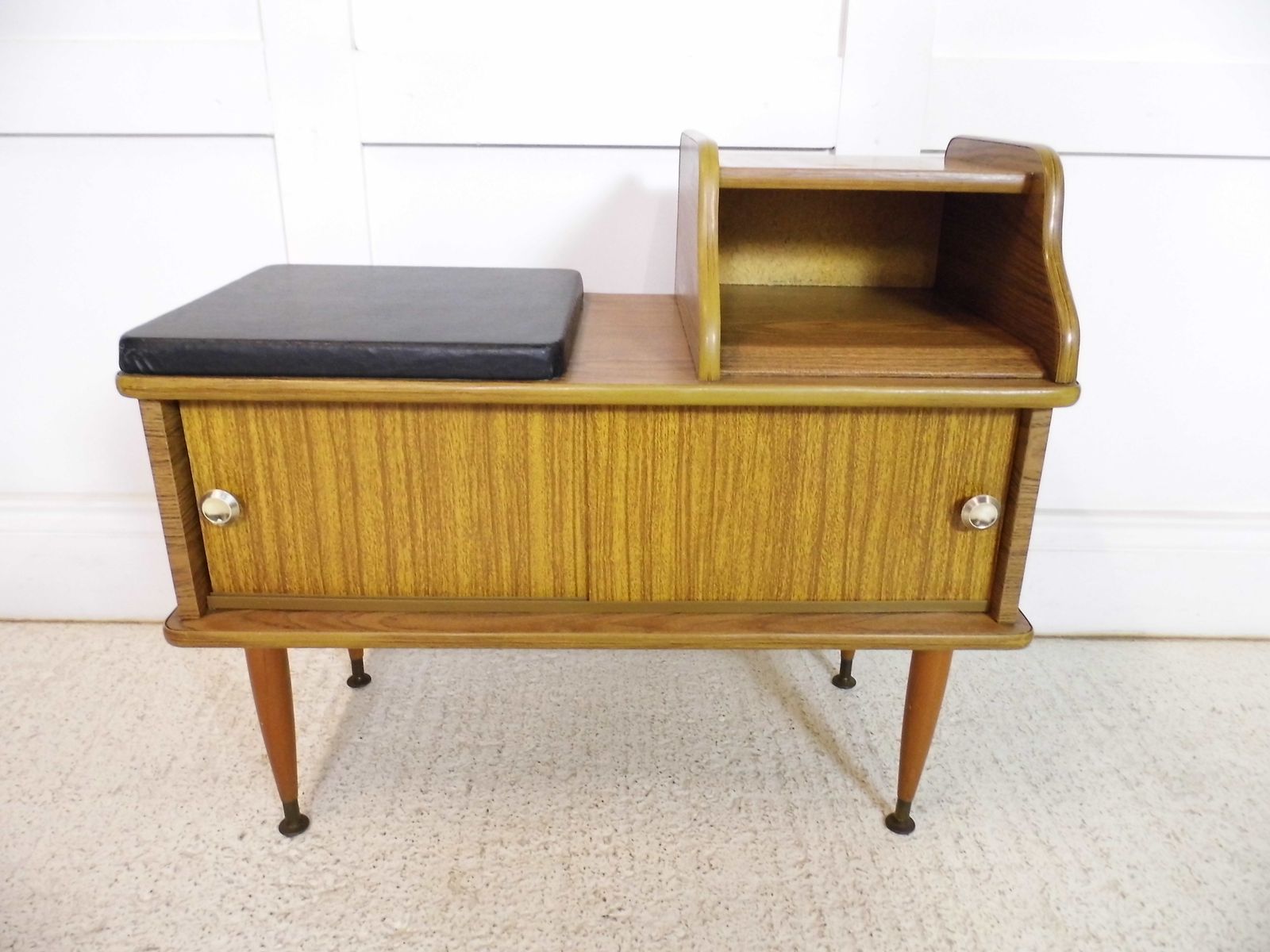 Vintage Retro Telephone Seat Bench Storage Cupboard 1970s Teak Effect photo for sale
