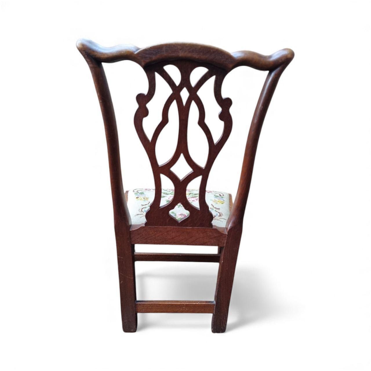 Antique Wooden Low Chair / Needlepoint Seat / C1920 photo 180.0
