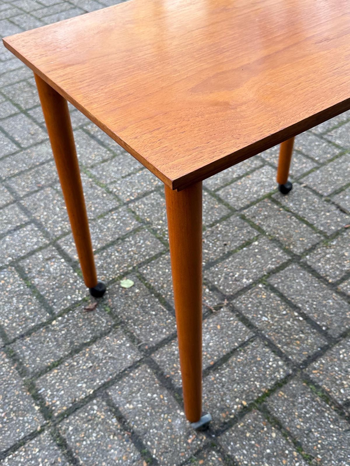 1970s Teak Style Table On Castors, Vintage Mid Century Modern Scandinavian Style Furniture photo vintage