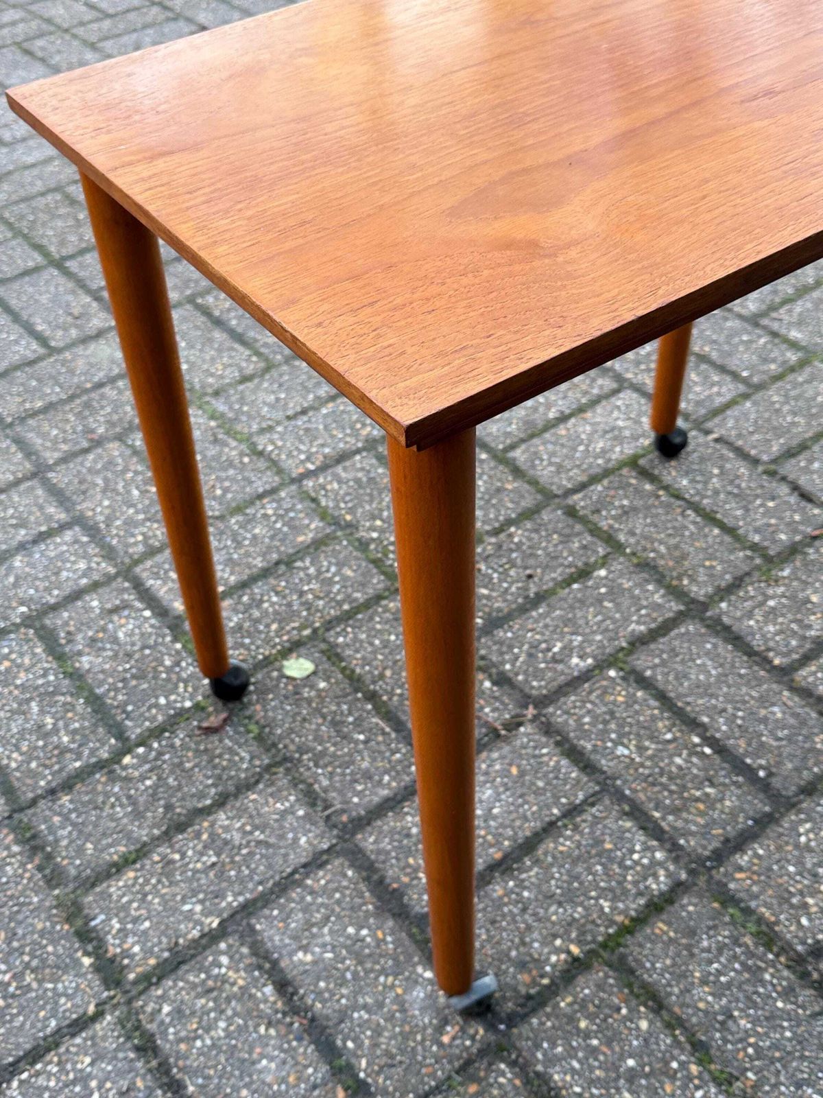 photo furniture 1970s Teak Style Table On Castors, Vintage Mid Century Modern Scandinavian Style Furniture