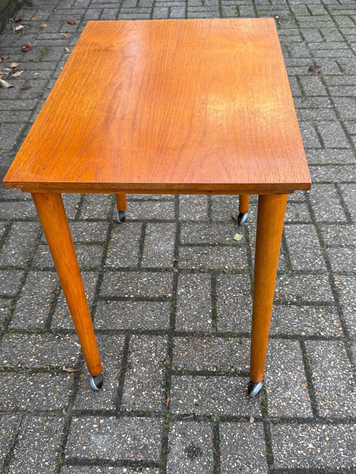 photo buy 1970s Teak Style Table On Castors, Vintage Mid Century Modern Scandinavian Style Furniture