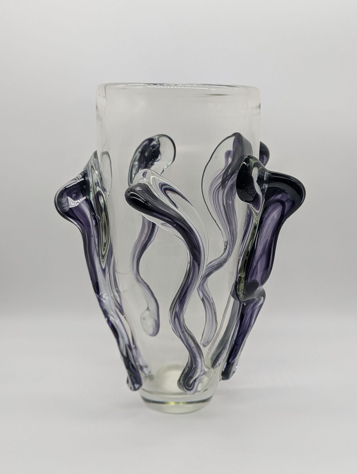 Large Murano Style “Tadpole” Trailed Glass Vase – Amethyst Purple, 30cm photo for sale