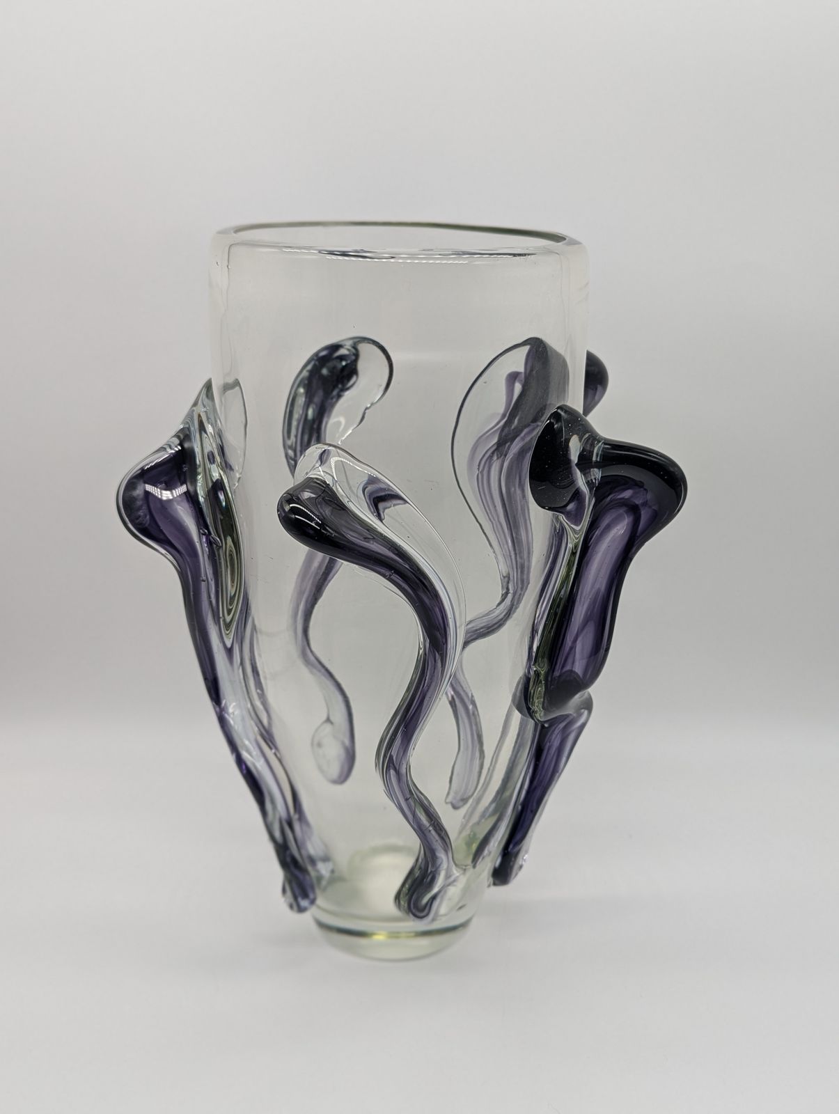 Large Murano Style “Tadpole” Trailed Glass Vase – Amethyst Purple, 30cm