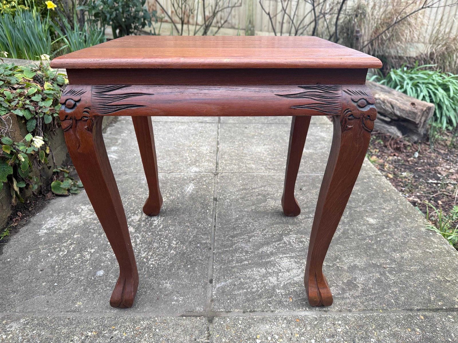 Vintage Carved Hardwood Side Table, Oriental Export Occasional Table, Chinoiserie Style, C.1980s photo furniture