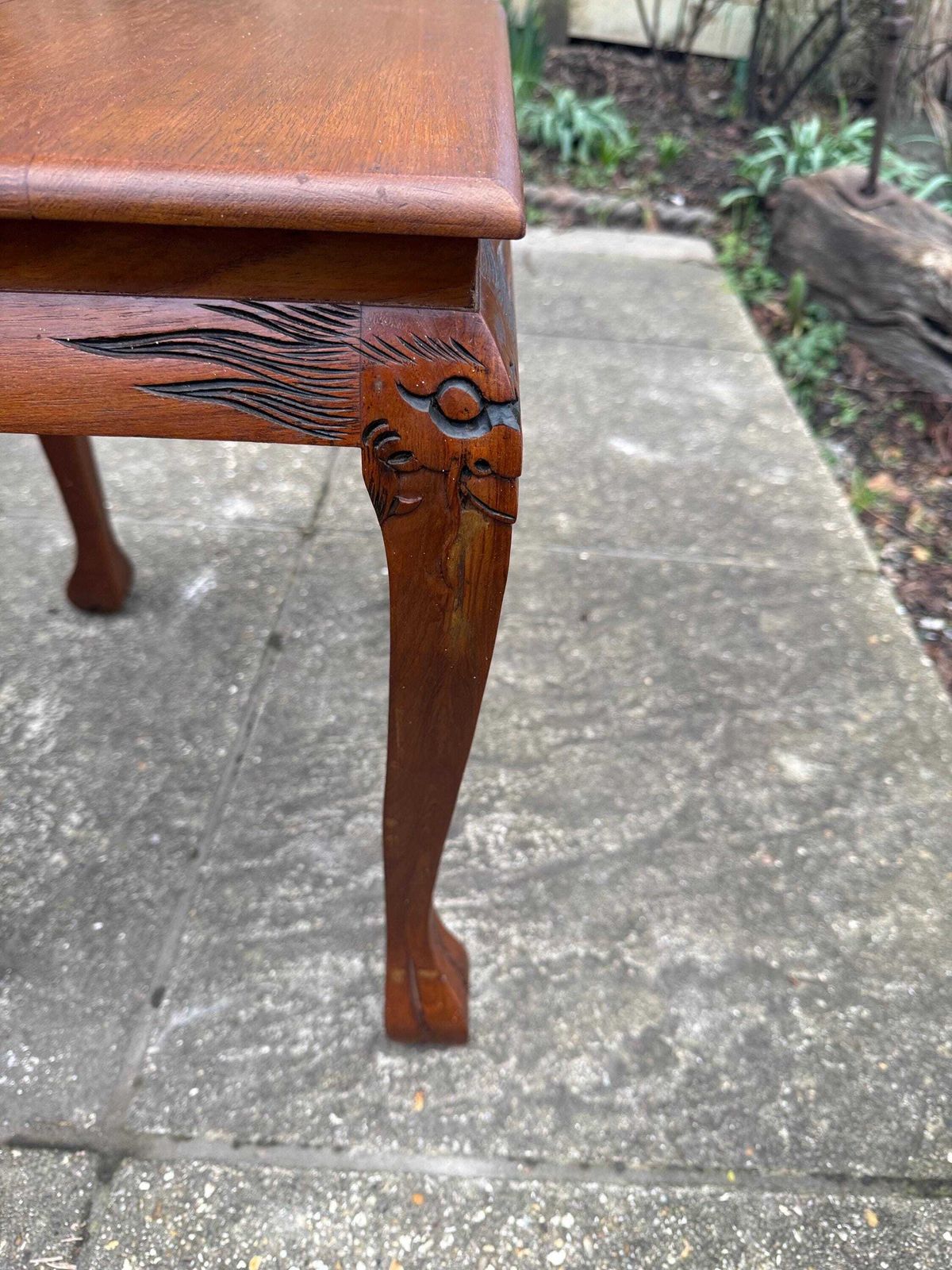 Furniture Vintage Carved Hardwood Side Table, Oriental Export Occasional Table, Chinoiserie Style, C.1980s photo