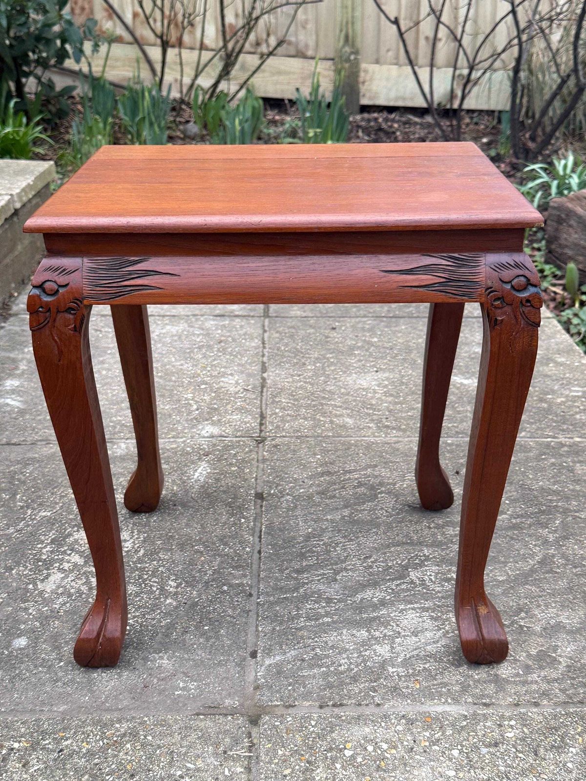 photo vinterior Vintage Carved Hardwood Side Table, Oriental Export Occasional Table, Chinoiserie Style, C.1980s