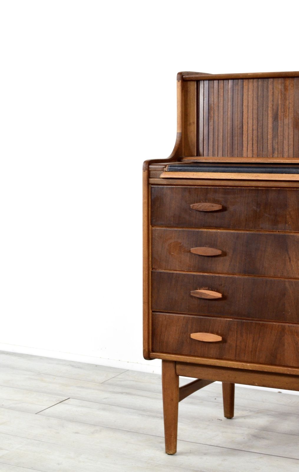 Furniture Vintage Midcentury Teak And Walnut Desk Bureau With Tambour Doors By Welters Of Wycombe photo