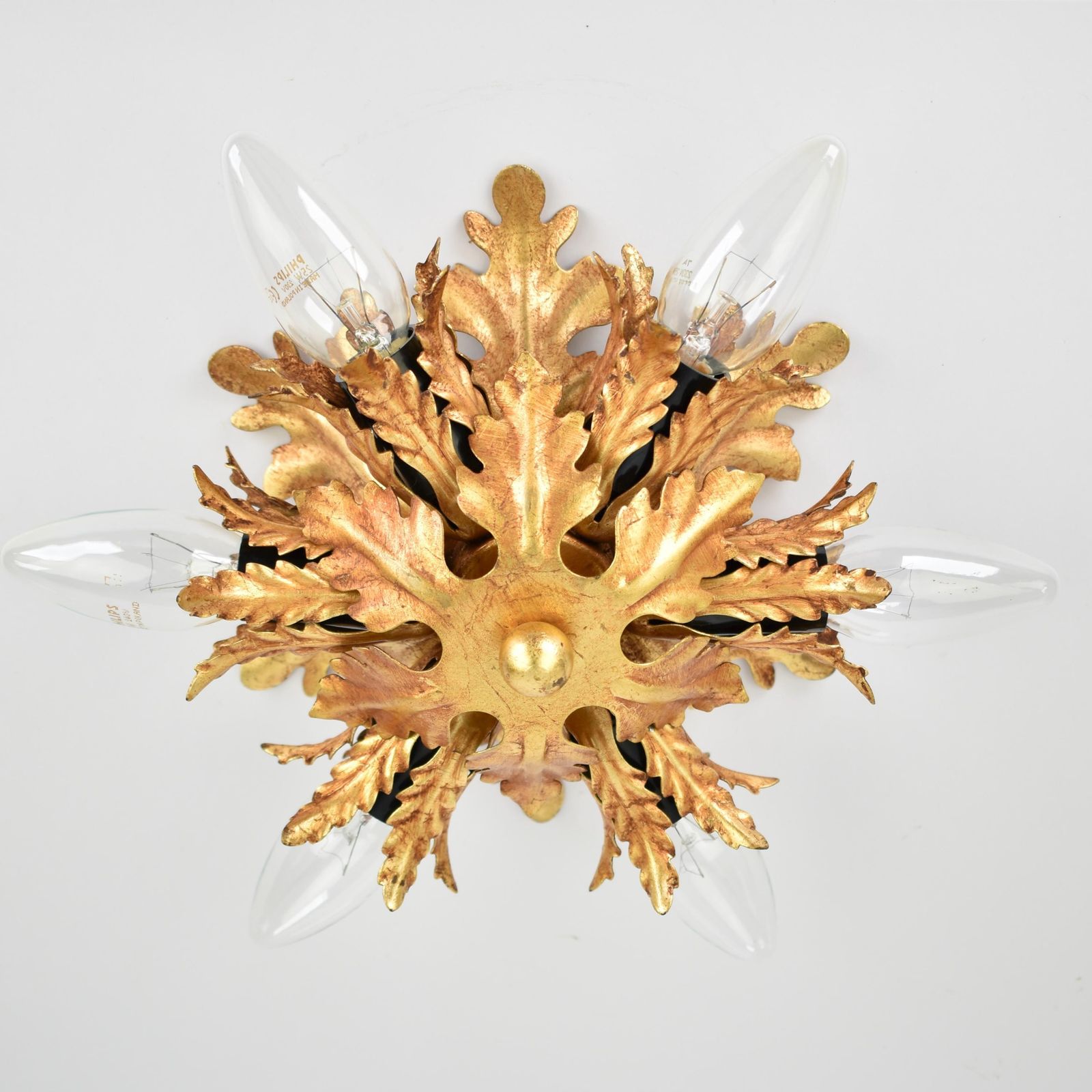 Mid Century Vergulde Bloem  En Palmblad Plafondlamp Banci Firenze Italië Vintage Hollywood Regency 1960 photo 457.0