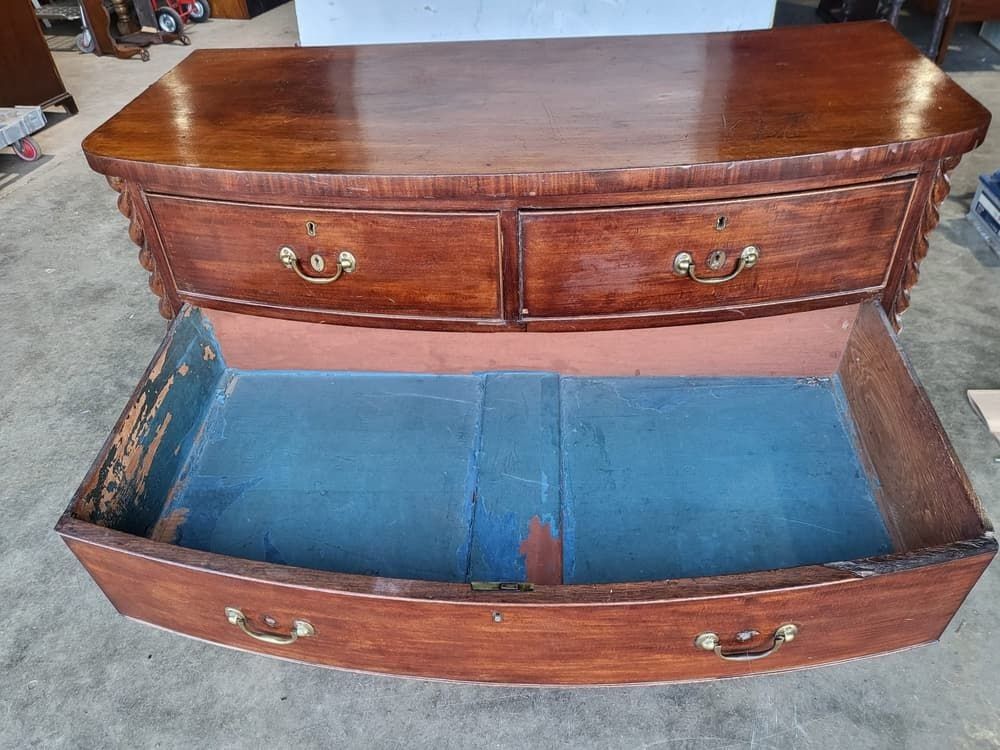 Antique Victorian Bow Front 2 Over 3 Chest Of Drawers Rope Columns photo for sale