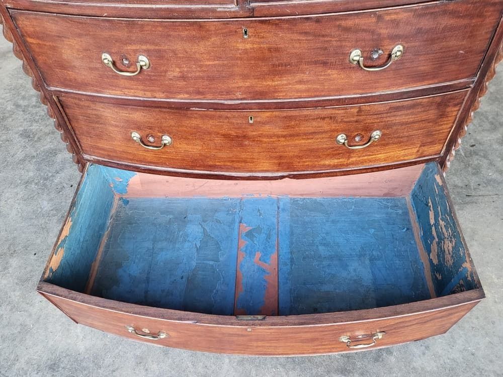Antique Victorian Bow Front 2 Over 3 Chest Of Drawers Rope Columns photo 295.0